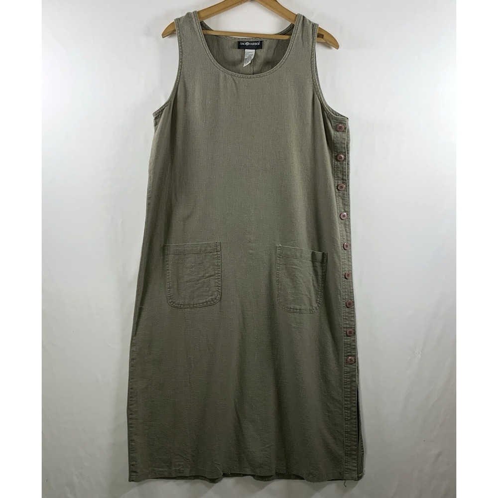 VTG Linen Cotton Overall Jumper Dress Medium Country Cottage Teacher Lagenlook